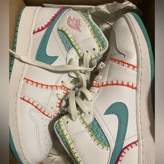 Gently Worn. In Box. Unique Stitching And Detail Air Jordan 1 Mid Se, Nike Air Jordan 1 Mid, Air Jordan 1 Mid, Kids Nike, White Nikes, Nike Air Jordan, Jordan 1, Big Kids, Nike Shoes