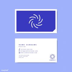 a business card with an image of a blue and white circular object on the front