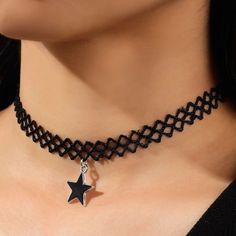 This Celestial Boho Star Choker Is A Wonderful Addition To Your Wardrobe And Your Style! This Unique Piece Is Sure To Get Lots Of Compliments! Track Star, Lace Choker Necklace, Star Charm Necklace, Womens Chokers, Neck Accessories, Lace Necklace, Star Pendant Necklace, Velvet Choker, Collars For Women