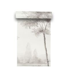 an artistic wallpaper with trees and watercolors on the walls in black and white