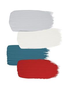 three different shades of red, white and blue paint with the same color on it