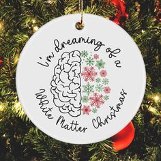 a christmas ornament with the words i'm dreaming so we have nature charms on it