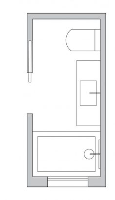 a bathroom floor plan with the toilet and sink separated by a wall divider for privacy