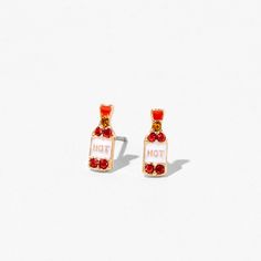 Red Embellished Hot Sauce Stud Earrings | Claire's US Fashionable Jewelry, Earring Holder, Jewelry And Accessories, Metal Style, Contemporary Jewelry, Sauce Bottle, Hot Sauce Bottles, Hot Sauce, Gold Tones