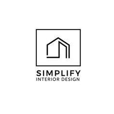 the logo for simplfy interior design, which is designed in black and white