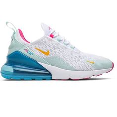 The Color Combo On These Nike Airmax 270s Are Insane. All White With A Baby Blue Clear Heel. Hints Of Yellow, Pink Interior And Sea Foam Green Lapping Around. Used Maybe Twice. Rare Pastel Style. Selling On Goat And Flightclub For $389 The Wmns Air Max 270 'Pastel' Gets Its Name From Pastel Accents Throughout Its Hybrid Construction. The Shoe's Engineered Mesh Upper Appears In White, Complemented By Teal Tint Overlays. University Gold Emerges On The Swoosh Branding, With Laser Fuchsia On The Lining And Upper Eyelets. A Blue Fury Max Air Unit In The Heel Provides The Usual Cushioning, While The Outsole Brings The Entire Palette Together. Airmax 270s, Pastel Style, Nike Shoes Women Fashion, Preppy Shoes, Cute Nike Shoes, Pastel Fashion, Cute Nikes, Pink Interior, Clear Heels