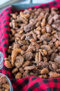 there is a tray full of nuts on the table