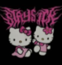 two hello kitty dolls with pink hair on their heads and the words, stay true to each other