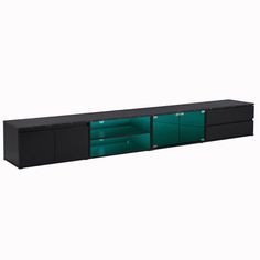 a large black and green cabinet with drawers