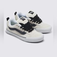 Vans Knu Skool *Nwt* Color: Suede White/ Black Size: 11.0 Men's Sku: Vn0009qcyb2 White Skate Shoes With Laces For Skateboarding, Vans White Skate Shoes With Contrast Sole, Vans Gum Sole, White Suede Vans Skate Shoes, White Vans Slip-on Skate Shoes, Vans Lace-up Skate Shoes With White Sole, Black Synthetic Vans Skate Shoes, Red High Tops, Vans Checkered