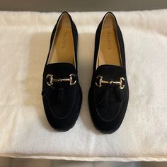 Womens Cute Black Loafers Size 8.5 Suede Lug Sole Gold Hardware With Tassels Worn Once Black Suede Loafers, Black Loafers, Gold Heels, Suede Loafers, Lug Sole, Cute Black, Black Suede, Flat Shoes Women, Gold Hardware