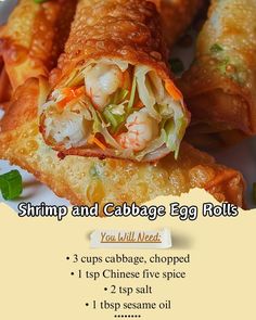 shrimp and cabbage egg rolls on a plate