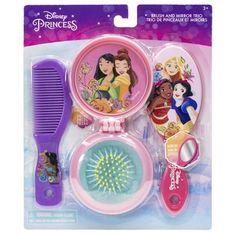 TOWNLEY GIRL DISNEY PRINCESS HAIR BRUSH SET. Let her imagination soar with our Disney Princess Hair Brush and Comb Kit. Inspired by her favorite Princesses, this kit has everything your little one needs to achieve hair perfection. Now she can become the hair stylist and give Mom a break. Then, she can check out her new do in her cute mirror. She’ll prance around town with a cool hairdo! Princess Gift Basket, Disney Princess Kitchen, Disney Princess Hair, Baby Dedication Party, Disney Princess Gifts, Disney Princess Hairstyles, Cute Mirror, Minnie Mouse Toys, Disney Princess Toys