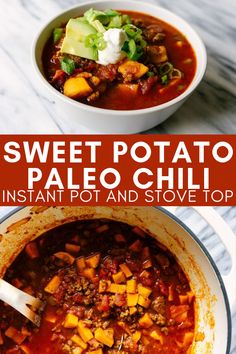 sweet potato paleo chili with instant pot and stove top