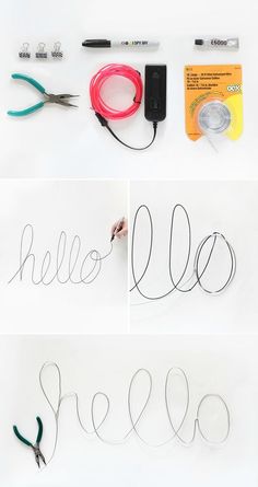 four different types of wire and scissors on top of each other with the words hello spelled out