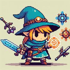 the legend of zelda is shown in this pixel art style video game character illustration