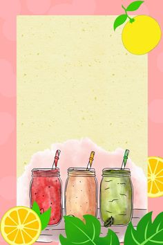 three mason jars with strawberries, lemons and lime slices on a pink background