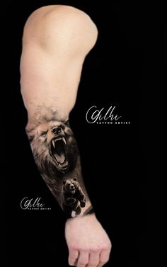 a man with a bear tattoo on his arm