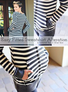 the easy striped sweatshirt alteration is made from an old pair of jeans and leggings