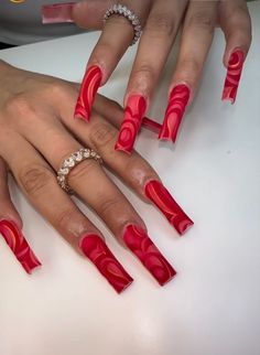 Exclusive Nails Design, Long Red Acrylic Nails Design, Red Tapered Square Nails, Red Acrylic Nails Ideas, Bad Nails, Red Acrylic Nails, Long Acrylic Nail Designs