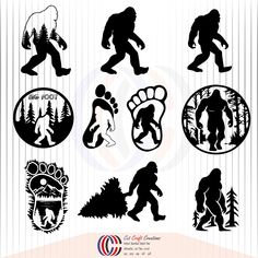 the silhouettes of bigfoots and other animals are shown in this graphic file