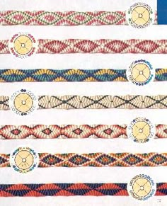 several different bracelets are arranged in rows