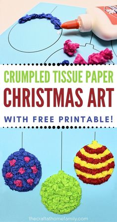 crocheted tissue paper christmas art with free printables for kids to make