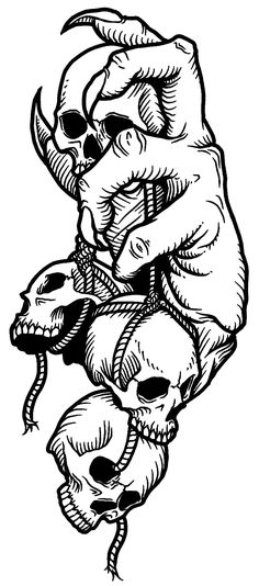 a black and white drawing of some skulls