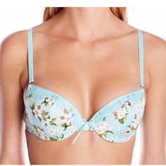 Nwt Rosapois Blue Floral Print Padded Underwire Push-Up Bra - 34c Bra Is Brand New With Tags Attached And Comes From A Smoke Free And A Pet Free Home. Bra Has Adjustable Shoulder Straps. Please Note - The First 2 Images Are Stock Photos, All Others Are Of The Actual Item Being Sold. Spring Padded Bras, Spring Padded Push-up Bra, Spring Low-cut Bra With Removable Pads, Spring Underwire Bra With Padded Cups, Spring Padded Underwire Bra, Spring Bra With Lined Body, Summer Daywear Underwire Bra, Summer Push-up Fitted Bra, Spring Low-cut Padded Bra