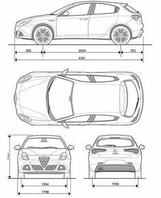 the front and back view of a car, with measurements for each vehicle in this drawing