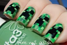 Creeper Nails, Xbox Nails, Hello Kitty Pictures, Cute Acrylic Nails, Blue Nails, Cute Nails