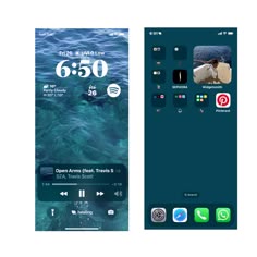 two iphone screens showing the same time and location as well as an image of water