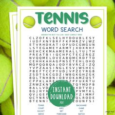 the tennis word search is on top of some balls