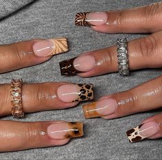 Army Fatigue Nails, Square Animal Print Nails, Animal Print Tip Nails, Square Nails Ideas Fall, Short Leopard Print Nails, Nails With Animals, Apres Gel X Nails Design, Funky Acrylic Nails, Nails With Cheetah Print