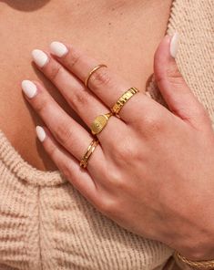 Introducing the Katya Ring, a must-have for every jewelry lover! Designed for everyday wear, this waterproof ring will effortlessly elevate your ring stack. Made with a durable PVD plating finish, our ring collection offers not just style, but also longevity. Treat yourself or surprise someone with this piece! • Gold Plated Stainless Steel (PVD Plating)• Size Options: US 6 - 8 Parker Posey, Croissant Ring, Everyday Wear Jewelry, Minimal Look, Ring Stack, Just Style, Ring Collection, Nail Inspiration, Ring Band