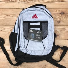 Brand New Adidas Atkins Large Capacity Backpack Light Heather Grey/Red/Black 3056, Y.5 Adidas Backpack, Backpack Organization, Gym Backpack, Adidas Bags, White Backpack, Large Capacity Backpack, Adidas Classic, Light Backpack, Adidas Girl