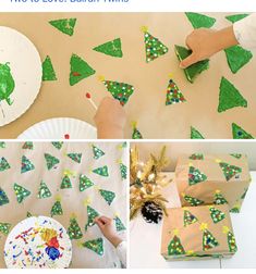 the process of making christmas trees out of paper plates