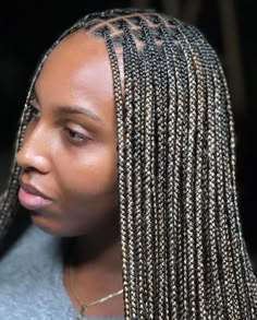 Noteless Hair Braids, Blonde Highlight Knotless Braids, Small Individual Braids For Black Women, Highlight Knotless Braids, Two Color Knotless Braids, Braided Hairstyles For Black Women Color, Knotless Box Braids Medium Color, Box Braids With Highlights, Extra Small Knotless Box Braids