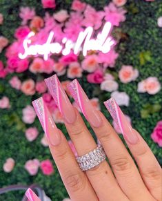 Vday Nails, Milky Nails, Nails Design With Rhinestones, White Acrylic Nails, Dope Nail Designs, Long Square Acrylic Nails, Bling Acrylic Nails