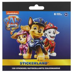 the paw patrol movie stickerland has three puppies in it's packaging