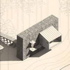 an architectural drawing of a house in the woods