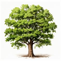 a drawing of a large tree with green leaves on it's trunk and branches