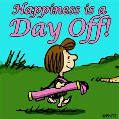 a cartoon girl holding a baseball bat with the words happiness is a day off