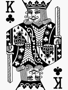 the king of spades in black and white, with four of clubs on it