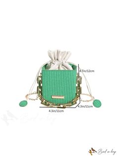 BirdinBag - Compact Drawstring Crossbody Bag with Metal Chain and Fashionable Design Trendy Bucket Box Bag For Vacation, Trendy Beach Box Bag With Adjustable Strap, Green Pouch Bucket Bag For Summer, Chic Green Bucket Bag With Mobile Phone Holder, Trendy Green Pouch Bucket Bag, Chic Green Bucket Bag With Phone Pocket, Trendy Shoulder Box Bag For Vacation, Trendy Vacation Shoulder Box Bag, Trendy Summer Fashion Bags