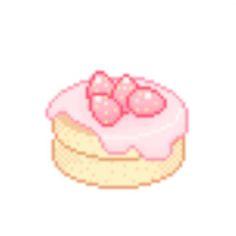 a pixelated cake with pink icing and hearts on it's frosting