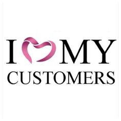 the logo for i love my customers, which is pink and black with a heart