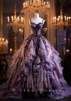 Purple And Black Wedding Dress, Fantasy Ballgown, Gothic Ballgown, Dandelion Aesthetic, Purple Ballgown, Vishma Maharaj, Gothic Ball Gown, Fantasy Cottagecore, Goth Wedding Dresses