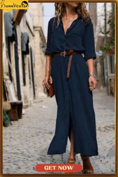 Modern and Breezy Dress Fall Fashion Dresses, Button Shirt Dress, Womens Sheath Dress, Dress Autumn, Solid Color Dress, Ice Box, Maxi Shirt Dress, Necklines For Dresses, Moda Vintage