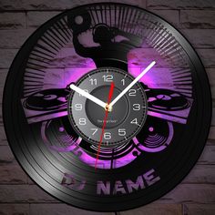 PRICES MAY VARY. 【Customized DJ Name】-Personalized DJ name vinyl record wall clock. We will engrave DJ name on the music wall clock to create a special music themed wall clock just for you 【Color Changeable】-Our DJ wall clock can change 7 colors.This LED is connected to the outlet by a cord. Cord 70.8 in 【Silent & Battery Operated】-This music room decor clock features high quality movement, no ticking sound, requires 1 AA battery (not included). The musical wall clock is made of real vinyl recor Room Decor For Men, Musical Wall, Dj Vinyl, Dj Gifts, Wall Clock Light, Solid Black Background, Music Vinyl, Vinyl Record Wall, Record Wall